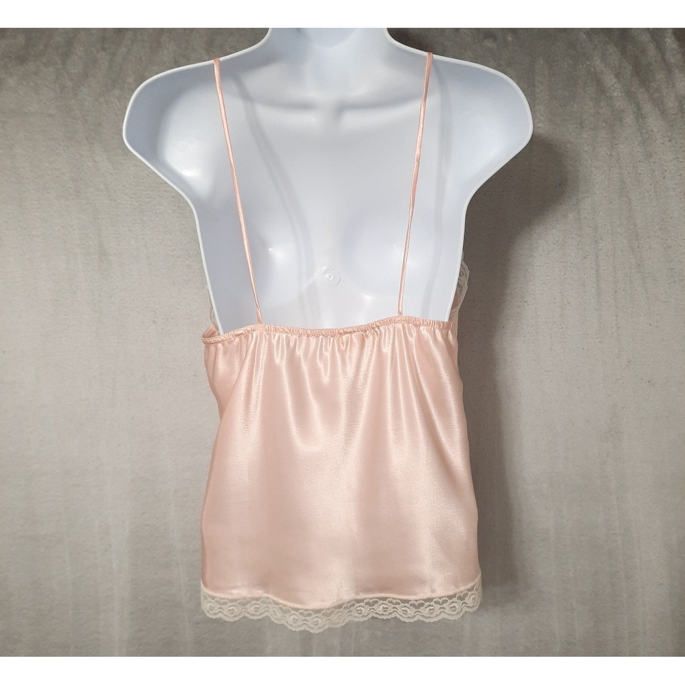 Vtg Cami Top Womens Medium Pink Satin Lace Camisole Coquette Ballet Core 90s 80s - Picture 2 of 12